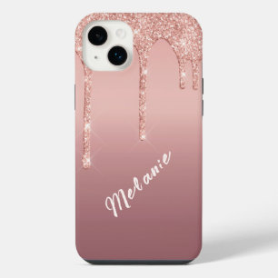 Benutzerdefinierter Name Text Rose Gold Rosé Glitt iPhone 14 Plus Hülle