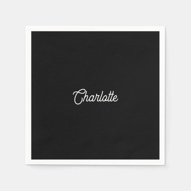 Benutzerdefinierter Name Text Schwarz weiß minimal Serviette (Vorderseite)