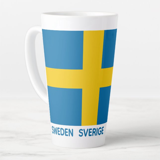 Benutzerdefinierter Name & Text Schwedische Flagge Milchtasse (Linke Ecke)