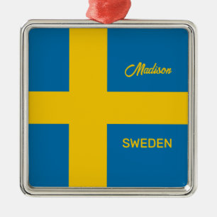 Benutzerdefinierter Name & Text Schwedische Flagge Ornament Aus Metall