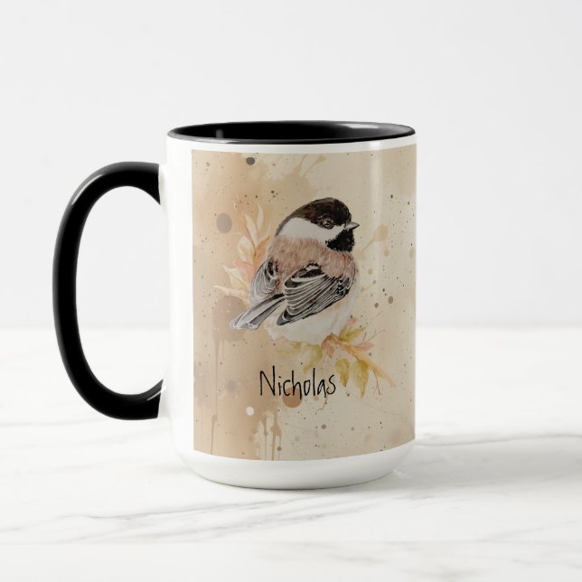 Benutzerdefinierter Name Text Wasserfarbe Chickade Tasse (Links)