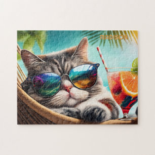 Benutzerdefinierter Name Urlaub Katze Puzzle
