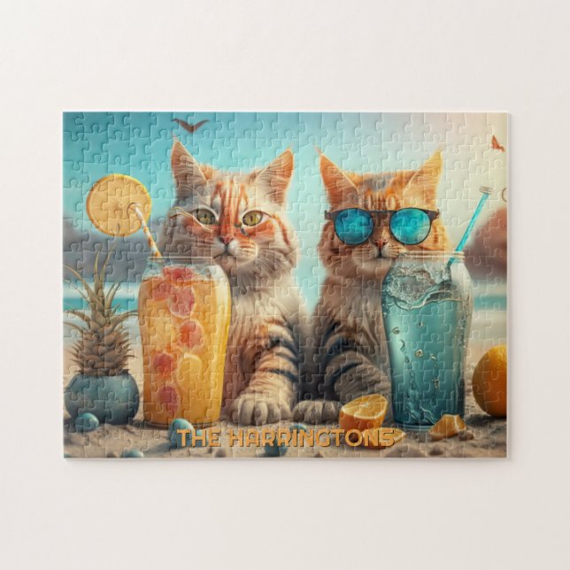 Benutzerdefinierter Name Urlaub Katze Puzzle (Horizontal)