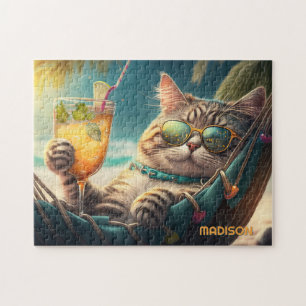 Benutzerdefinierter Name Urlaub Katze Puzzle