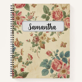 Benutzerdefinierter Name Vintage-Blumenmuster Notizbuch