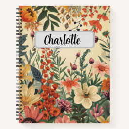 Benutzerdefinierter Name Vintage-Blumenmuster Notizbuch