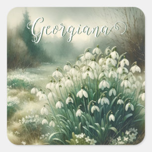 Benutzerdefinierter Name Vintage-Wasserfarbe Flora Quadratischer Aufkleber