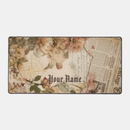 Benutzerdefinierter Name Vintage-Zeitung Floral Äs Schreibtischunterlage