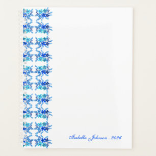 Benutzerdefinierter Name Wasserfarbe Blau Floral Planer