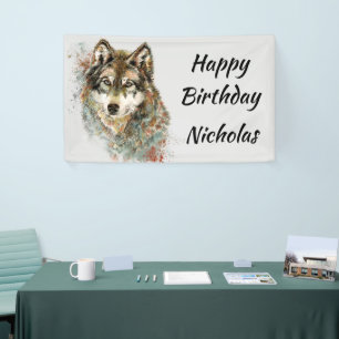 Benutzerdefinierter Name Wasserfarbe Grauer Wolf L Banner