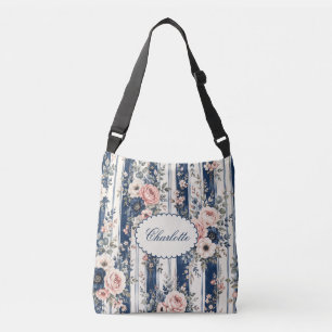 Benutzerdefinierter Name Wasserfarbe Navy Blumenst Tragetaschen Mit Langen Trägern