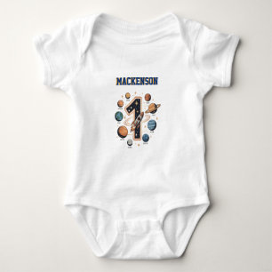 Benutzerdefinierter Name Weltraum 1. Geburtstagsfe Baby Strampler
