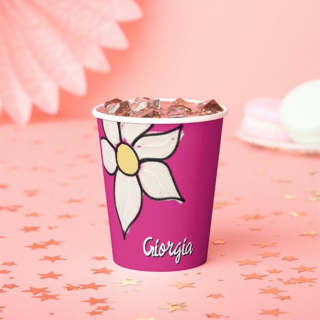 Benutzerdefinierter Name Whimsical Gänseblümchen F Pappbecher (Insitu)