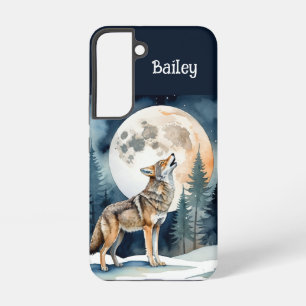 Benutzerdefinierter Name Wolf Wölfe heulen am Mond Samsung Galaxy Hülle