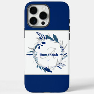 Benutzerdefinierter Namensmonogramm blauer Blumenk iPhone 16 Pro Max Hülle