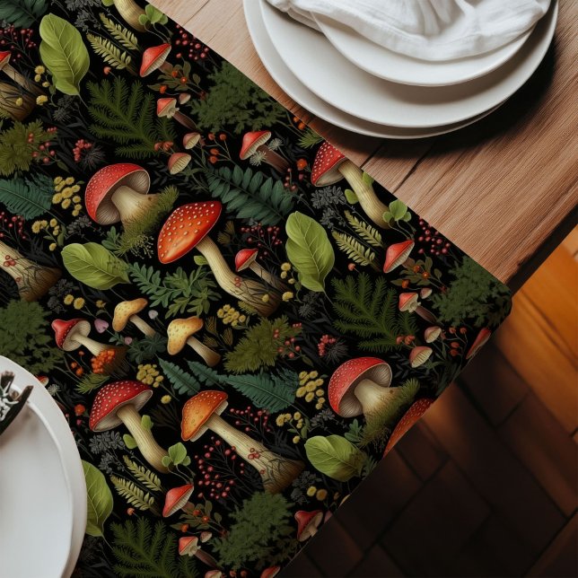Benutzerdefinierter Natur-Tischläufer Pilze & Farn Großer Tischläufer (Custom Nature Table Runner Mushrooms & Ferns)