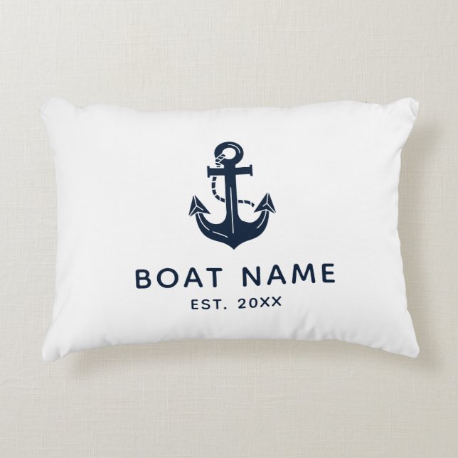Benutzerdefinierter nautischer Anker Bootname Dekokissen (Vorderseite)