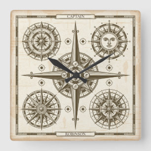 Benutzerdefinierter nautischer Kompass Quadratische Wanduhr