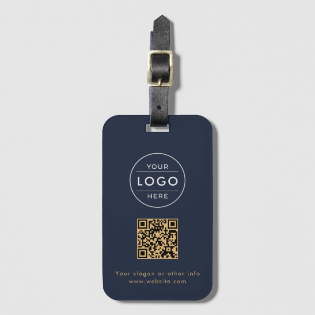 Benutzerdefinierter Navy-Blauer QR-Code Corporate  Gepäckanhänger (Vorderseite Vertikal)