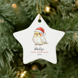 Benutzerdefinierter Nymphensittich mit Weihnachtsm Keramik Ornament