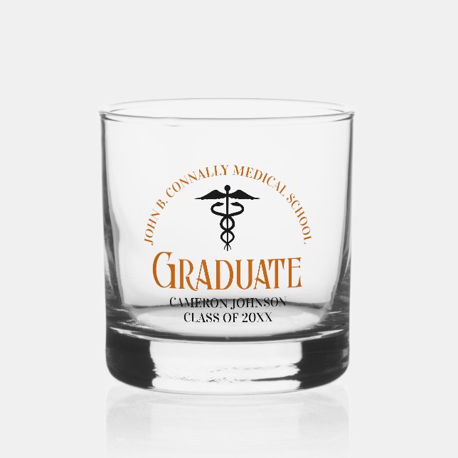 Benutzerdefinierter Orange Medical School Abschlus Whiskyglas (Vorderseite)