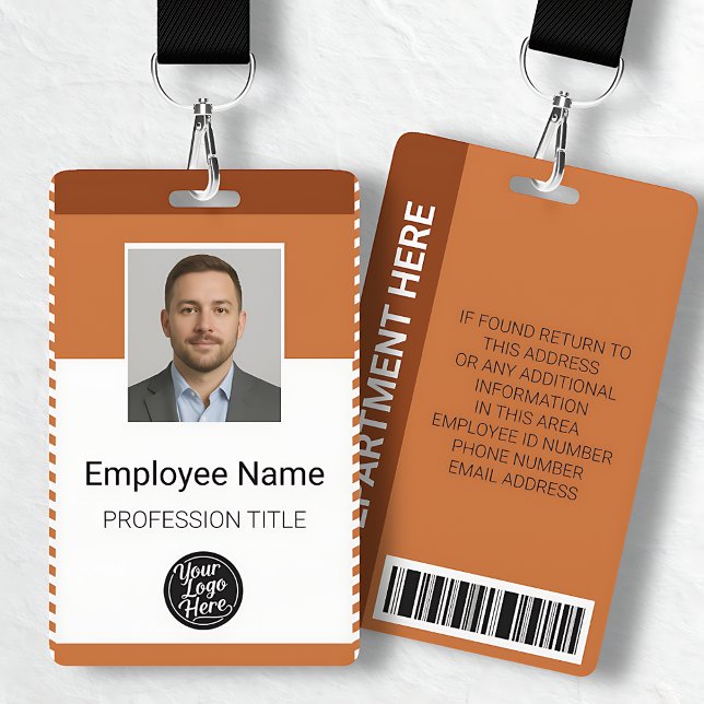 Benutzerdefinierter orangener moderner Foto-Mitarb Ausweis (Custom Orange Modern Photo Employee Name Barcode Badge)