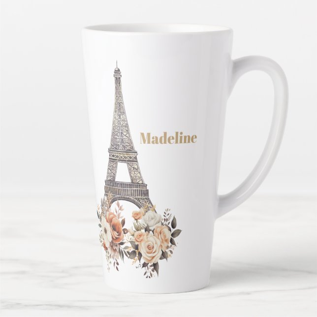 Benutzerdefinierter Paris Eiffelturm Schöne Blumen Milchtasse (Rechts)