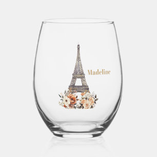 Benutzerdefinierter Paris Eiffelturm Schöne Blumen Weinglas Ohne Stiel