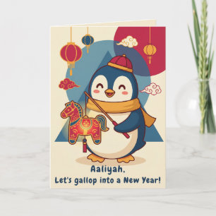 Benutzerdefinierter Pinguin feiert das chinesische Feiertagskarte