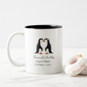 Benutzerdefinierter Pinguin-Hochzeits-Jubiläums-Mu Zweifarbige Tasse