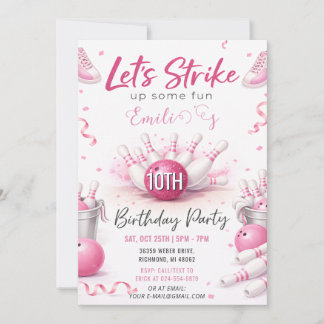 Benutzerdefinierter Pink Bowling Geburtstag Einladung