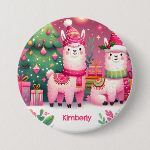 Benutzerdefinierter Pinker Lama Weihnachtsname Button