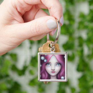 Benutzerdefinierter Pop-Surrealismus Rosa Haare Pe Schlüsselanhänger
