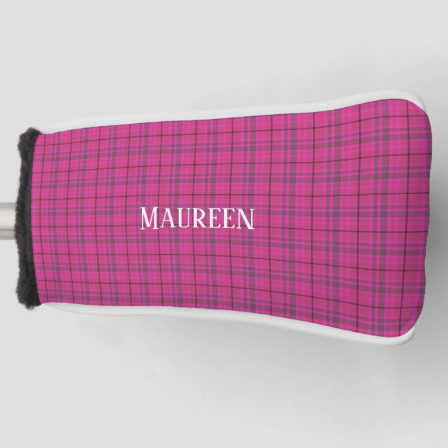 Benutzerdefinierter Preppy-Rosa und lila karierter Golf Headcover (Vorderseite)