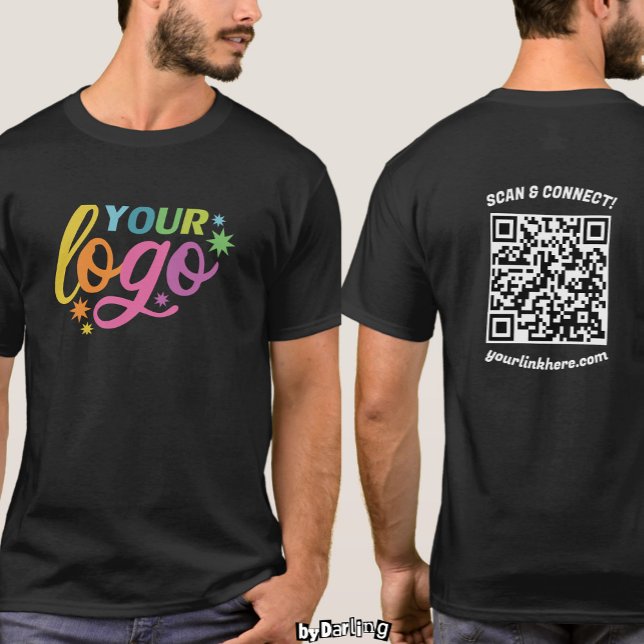 Benutzerdefinierter QR-Code an der Vorderseite und T-Shirt (Custom Logo Front & Back QR Code Modern Unisex T-Shirt)