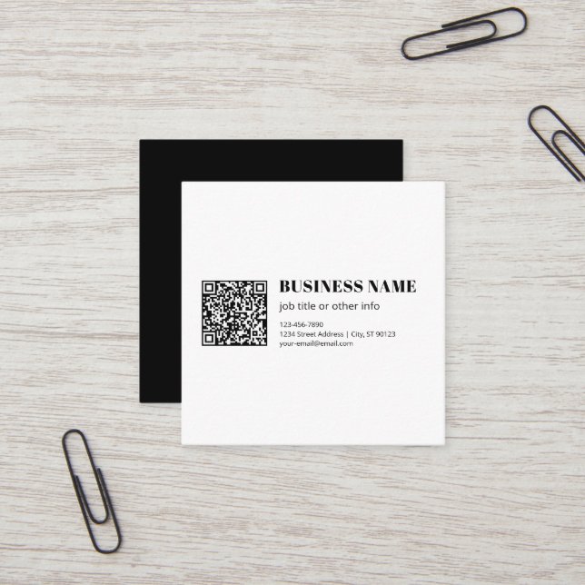 Benutzerdefinierter QR-Code & editierbarer retro-m Quadratische Visitenkarte (Vorderseite/Rückseite Beispiel)