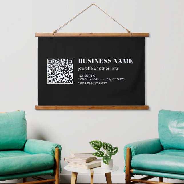 Benutzerdefinierter QR-Code & editierbarer retro-m Wandteppich Mit Holzrahmen (Wohnzimmer)