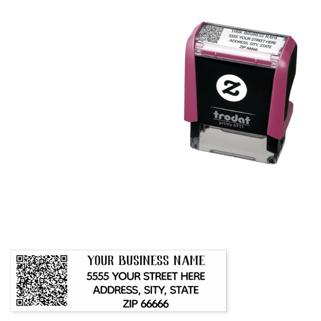 Benutzerdefinierter QR-Code Geschäftsname Rücksend Permastempel (Beispiel)