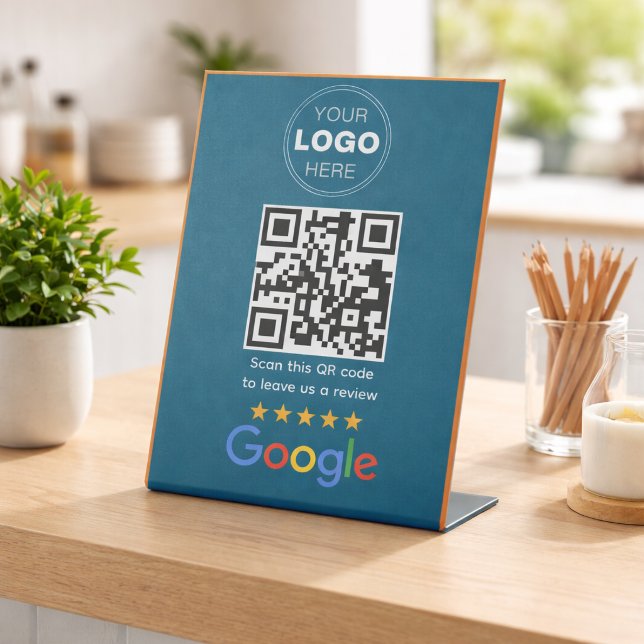 Benutzerdefinierter QR-Code-Logo für Unternehmensb Sockelschild (Google Reviews | Business Review Link QR Code Pedestal Sign)