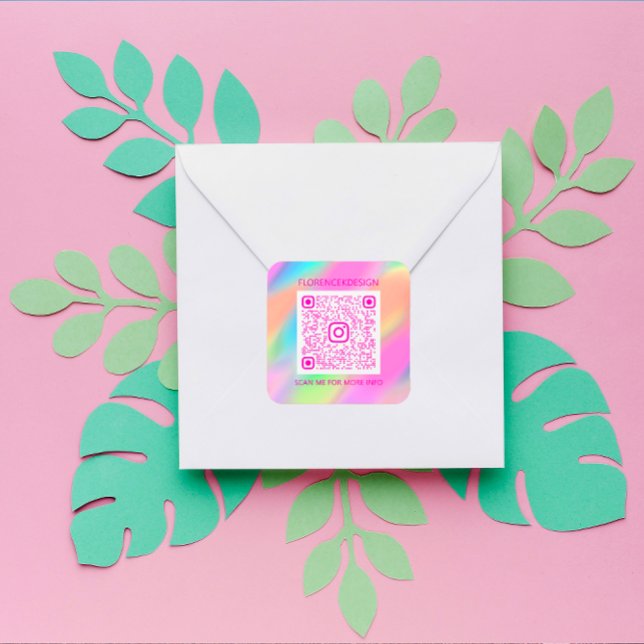 Benutzerdefinierter QR-Code Logo-Shop-Symbol Rosa Quadratischer Aufkleber (Custom QR Code Logo Shop Holograph Pink Square Sticker)