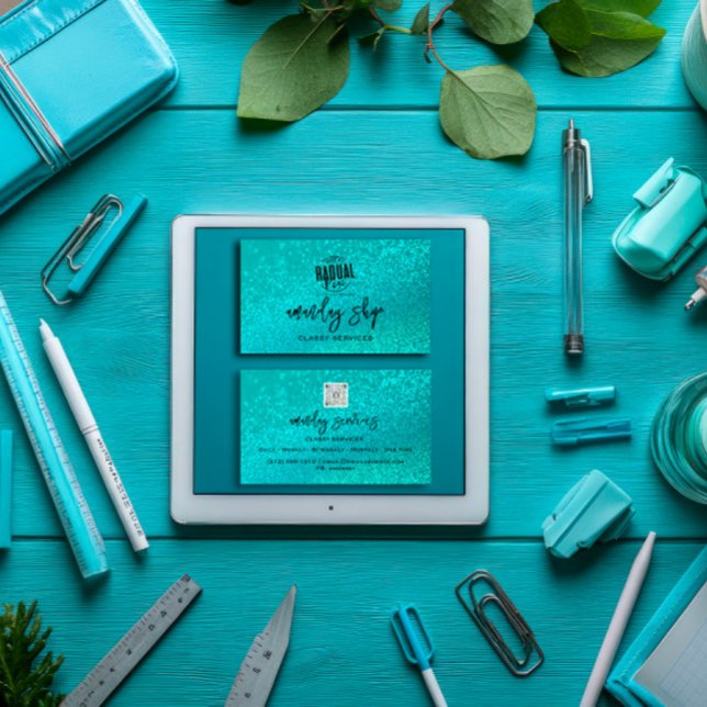 Benutzerdefinierter QR-Code Logo Social Media Glit Visitenkarte (Custom Qr Code Logo Social Media Glitter Teal Business Card)