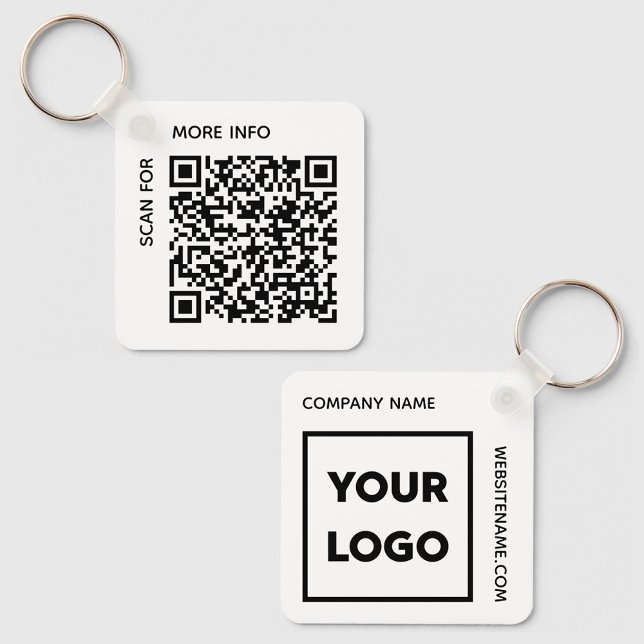 Benutzerdefinierter QR-Code Logo und Text-Corporat Schlüsselanhänger (Custom QR Code Logo and Text Corporate Swag White Keychain, front/back)