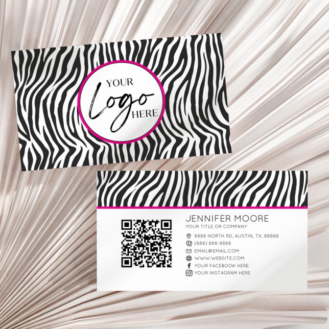 Benutzerdefinierter QR-Code mit rosa Zebramuster u Visitenkarte (Von Creator hochgeladen)