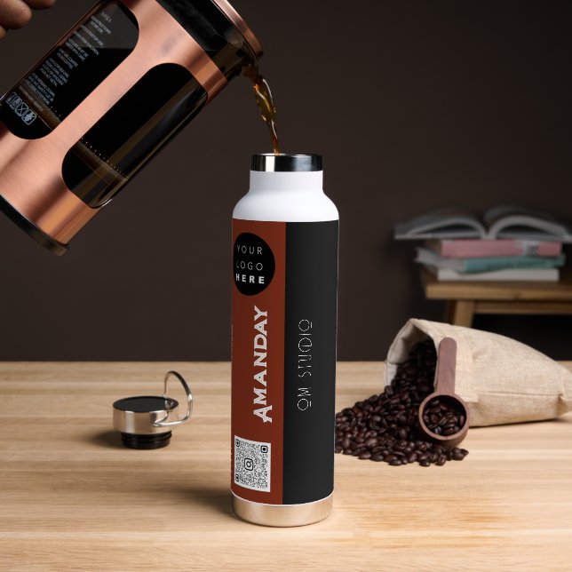 Benutzerdefinierter QR-Code Name Braun Schwarz Trinkflasche (Kaffee)