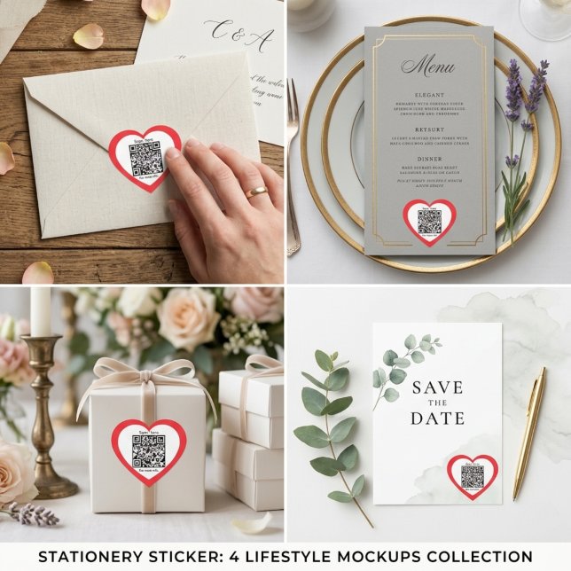 Benutzerdefinierter QR-Code Roter Herzförmiger Hoc Herz-Aufkleber (Custom QR Code Red Heart Shaped Wedding Sticker)