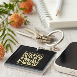 Benutzerdefinierter QR-Code Schwarz-Gold-Single-Pl Schlüsselanhänger