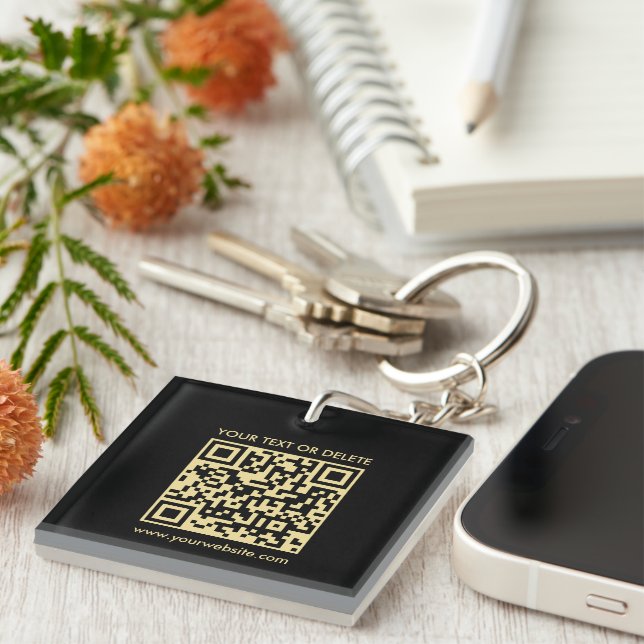 Benutzerdefinierter QR-Code Schwarz-Gold-Single-Pl Schlüsselanhänger (Vorderseite rechts)