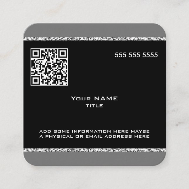 Benutzerdefinierter QR-Code schwarz und grau Quadratische Visitenkarte (Vorderseite)