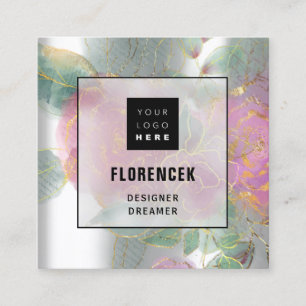 Benutzerdefinierter QR-CODE Silbergrauer grüner Bl Quadratische Visitenkarte