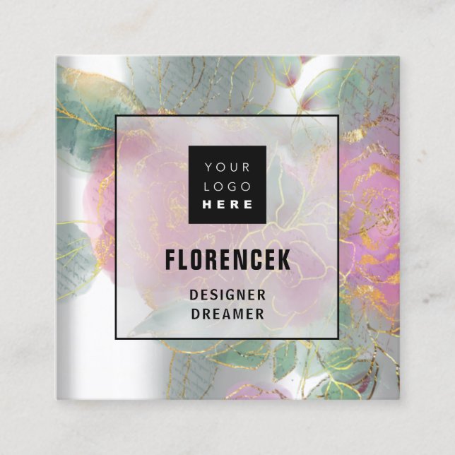 Benutzerdefinierter QR-CODE Silbergrauer grüner Bl Quadratische Visitenkarte (Vorderseite)